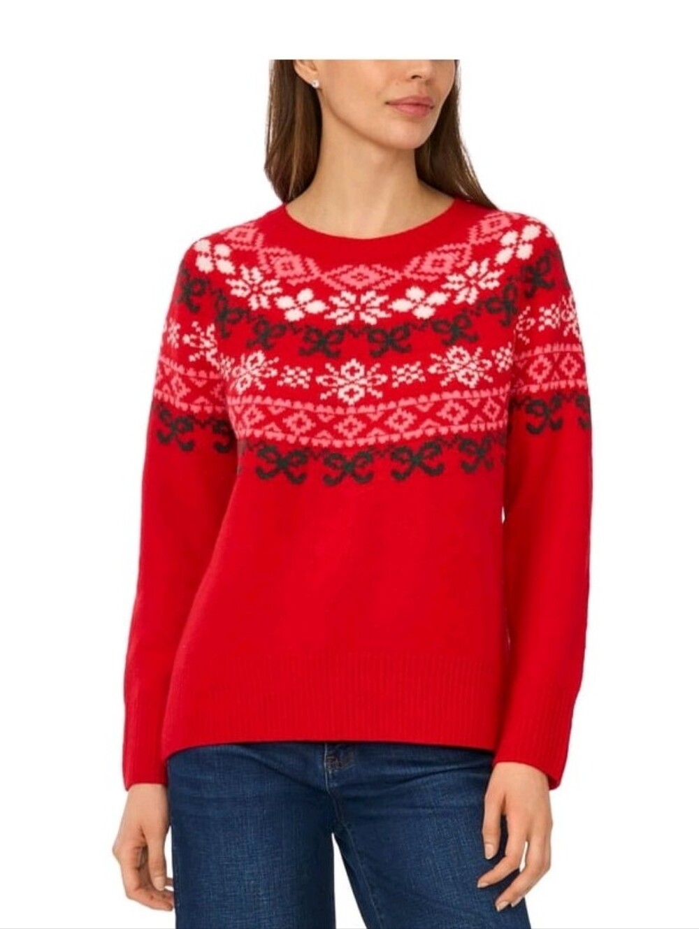 (6)vince Camuto Ladies Holiday's Crewneck Sweater